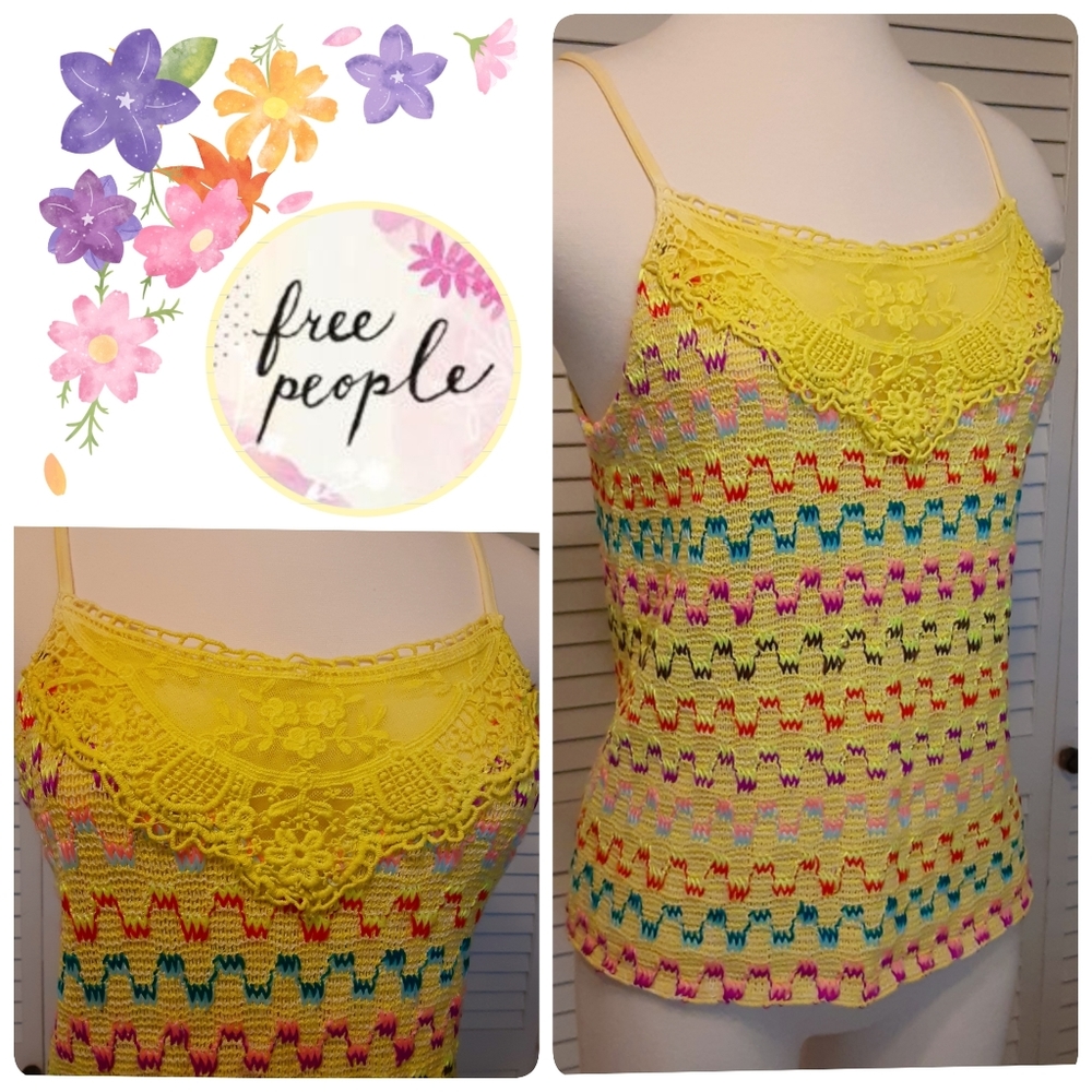 Free People Knitted/Crochet Top with Sheer Lace